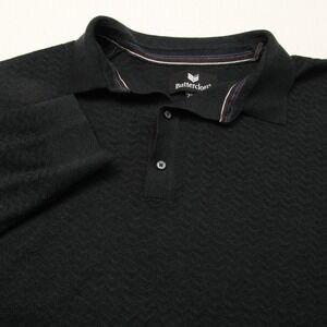 Buttercloth Sweater Mens 2XL Black Long Sleeve Polo Collared Knit Pullover Soft